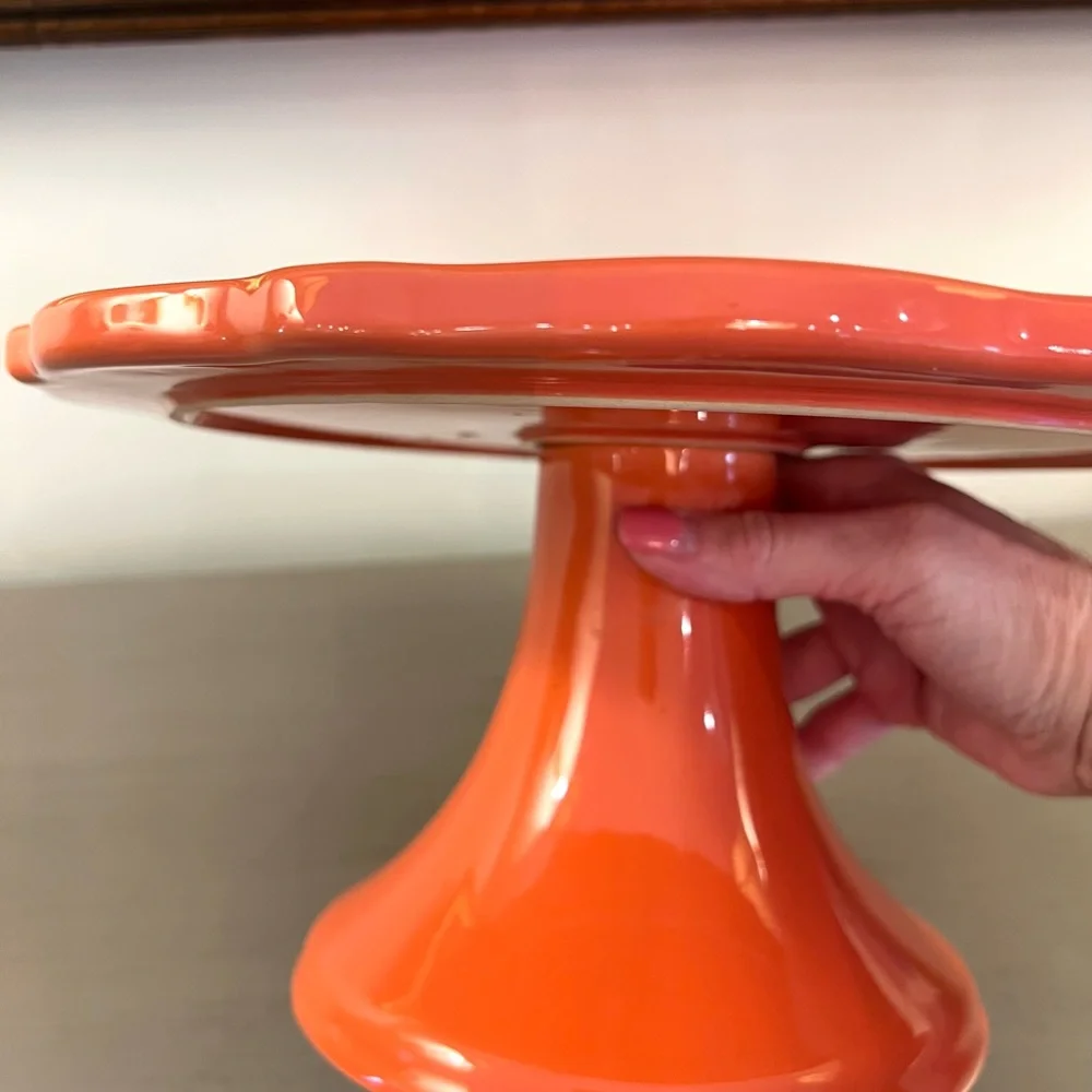 Threshold Cake Stand Persimmon Orange Ceramic Stoneware 11x5.5” Scallop Edge